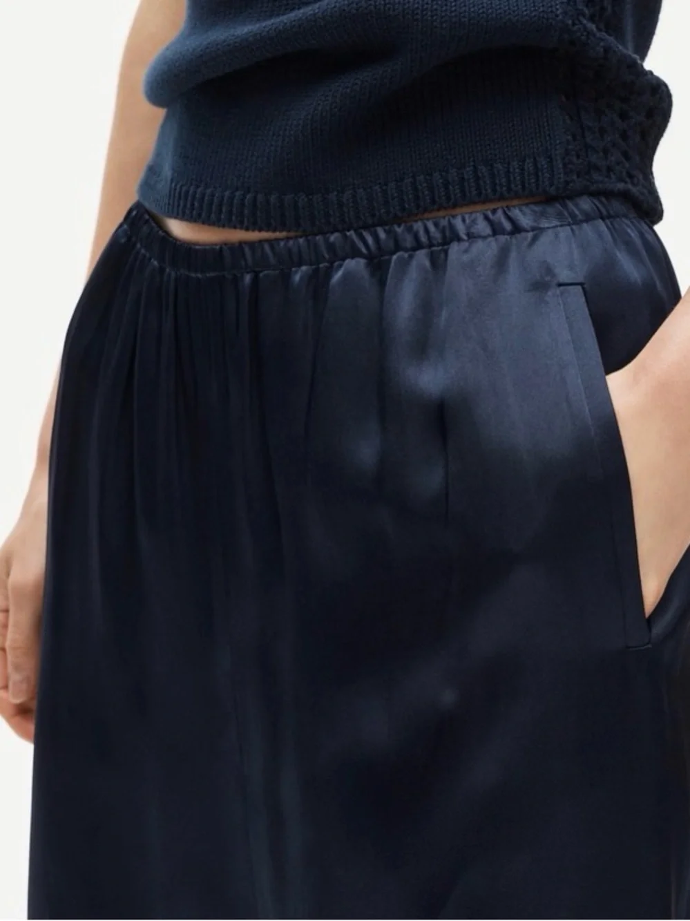 Women's Cosmo pant in luster charmeuse (Navy Wide-Leg Pants) - J Crew